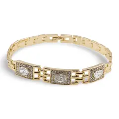 Bratara din cupru placat cu aur galben 18k, model vintage lat cu zirconiu
