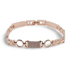 Bratara din cupru placat cu aur roz 18k, model curea cu element central