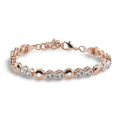Bratara din cupru placat cu aur roz 18k, model stelute decupate si zirconii hexagonale