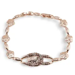 Bratara din cupru placat cu aur roz 18k, model trandafiri si zirconiu multicolor