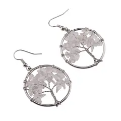 Cercei cu agatatoare Cristal de stanca chips pomul vietii, 30mm