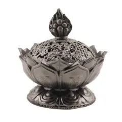 Vas pentru ardere tamaie si ierburi parfumate Lotus cu model feng-shui, alama - 7cm