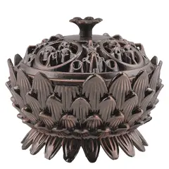 Vas pentru ardere tamaie si ierburi parfumate Lotus si dublu dorje, cupru - 6cm x 5cm