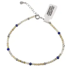 Bratara Amazonit si Lapis Lazuli sfere fatetate si Argint 925, 2-3mm