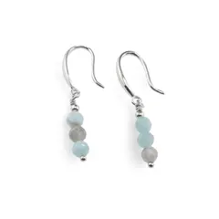 Cercei cu agatatoare Larimar si baza lata de Argint 925, 4mm