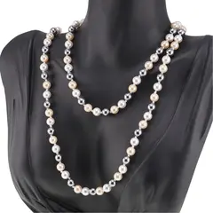 Colier Perle de Mallorca gri, bej si albe, sfere 6mm