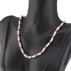 Colier Perle de Mallorca maro, crem si albe, sfere 4mm