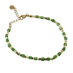 Bratara Sidef verde cuburi cu elemente aurii, 3mm