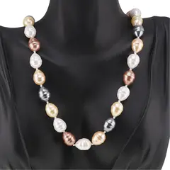 Colier Perle de Mallorca lunguiete gri, maro si albe, 13mm