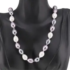 Colier Perle de Mallorca lunguiete gri, violet si albe, 13mm
