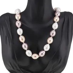 Colier Perle de Mallorca lunguiete roz, crem si albe, 16mm