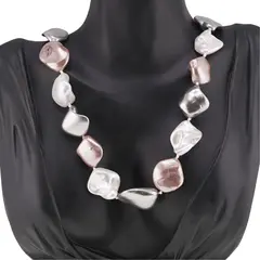 Colier Perle de Mallorca neuniforme gri, roz si albe, 18mm