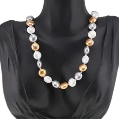 Colier Perle de Mallorca turtite gri, aurii si albe, 12mm