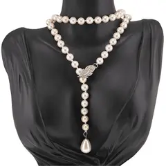 Colier reglabil cu Perle de Mallorca crem si accesoriu pana argintie, 8mm