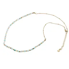 Colier Sidef bleu cuburi cu elemente aurii, 3mm