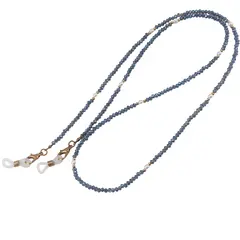 Colier / Snur pentru ochelari albastru discuri fatetate si Perle, 70cm