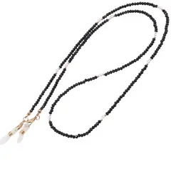 Colier / Snur pentru ochelari negru discuri fatetate si Perle, 70cm