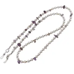 Colier / Snur pentru ochelari Perle si Ametist chips, 70cm
