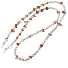 Colier / Snur pentru ochelari Perle si Carneol chips, 70cm