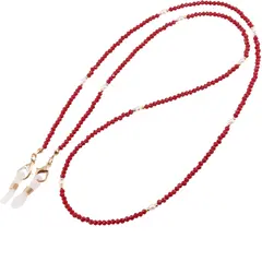 Colier / Snur pentru ochelari rosu discuri fatetate si Perle, 70cm