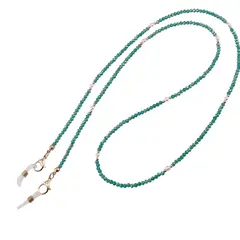 Colier / Snur pentru ochelari verde discuri fatetate si Perle, 70cm
