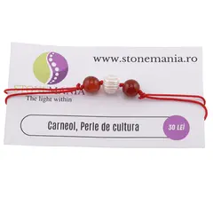 Bratara cu snur Carneol si Perla de cultura, 8mm