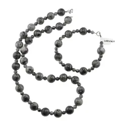 Set colier si bratara Larvikit sfere, 4-10mm