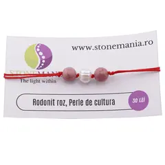 Bratara cu snur Rodonit roz si Perla de cultura, 8mm