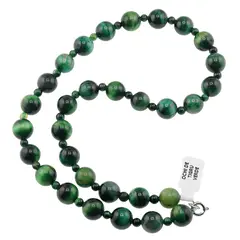Colier Ochi de tigru verde sfere, 4-10mm