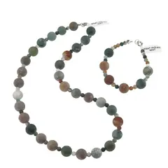Set colier si bratara Agat Indian mat sfere, 4-10mm