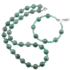 Set colier si bratara Amazonit Rusia sfere, 4-10mm
