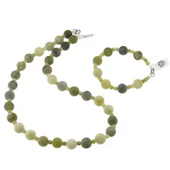 Set colier si bratara Jad olive mat sfere, 4-10mm