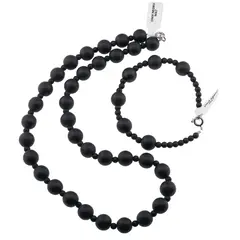 Set colier si bratara Onix negru mat sfere, 4-10mm