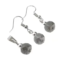Set Cercei si Pandantiv Labradorit diamantat cub fatetat, 6-8mm