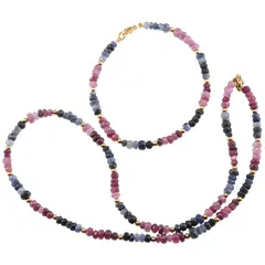 Set Colier si Bratara Rubin si Safir discuri fatetate, 4-5mm
