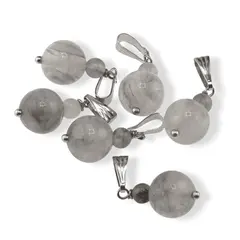 Pandantiv Cuart gri, sfere 10mm si 4mm