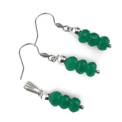 Set cercei cu agatatoare si pandantiv Agat verde discuri fatetate, 6-7mm
