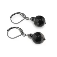 Cercei cu agatatoare Agat negru cu alb, sfere fatetate 10mm si 4mm