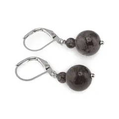 Cercei cu agatatoare Obsidian fulg de nea maroniu, sfere 10mm si 4mm