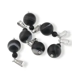 Pandantiv Agat negru dantelat mat, sfere 10mm si 4mm