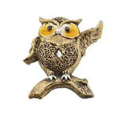 Magnet bufnita aurie cu aripa ridicata pe ramura, 7cm