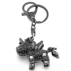 Breloc Alicorn si zirconii, negru - 10cm