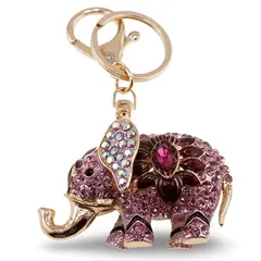 Breloc Elefant cu floare si zirconii, roz - 10cm