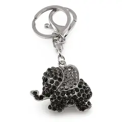 Breloc Elefant si zirconii, negru - 10cm