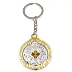 Breloc Feng Shui Amuleta cu nod mistic si cele 8 simboluri tibetane si dublu dorje