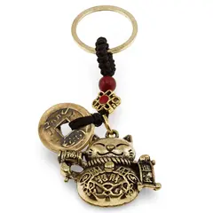 Breloc Feng Shui Amuleta cu nod mistic si pisica cu ciocanul dorintelor, 10,5cm