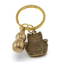 Breloc Feng Shui Amuleta cu pisica si Wu Lou, 6cm