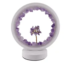 Lampa rotunda decorativa cu cristale naturale Ametist, USB