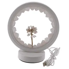 Lampa rotunda decorativa cu cristale naturale Cuart roz, USB
