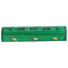 Suport ardere betisoare parfumate si conuri fumigatie verde, cu depozitare Elefant auriu - 30,5cm